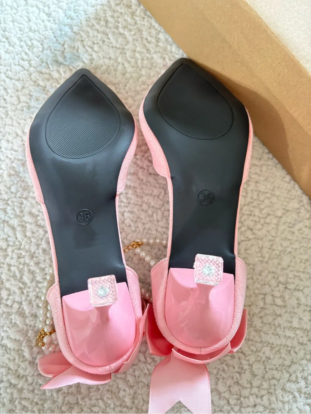 Satin Pink Pointed-Toe Heels with Pearl Bow Ankle Strap